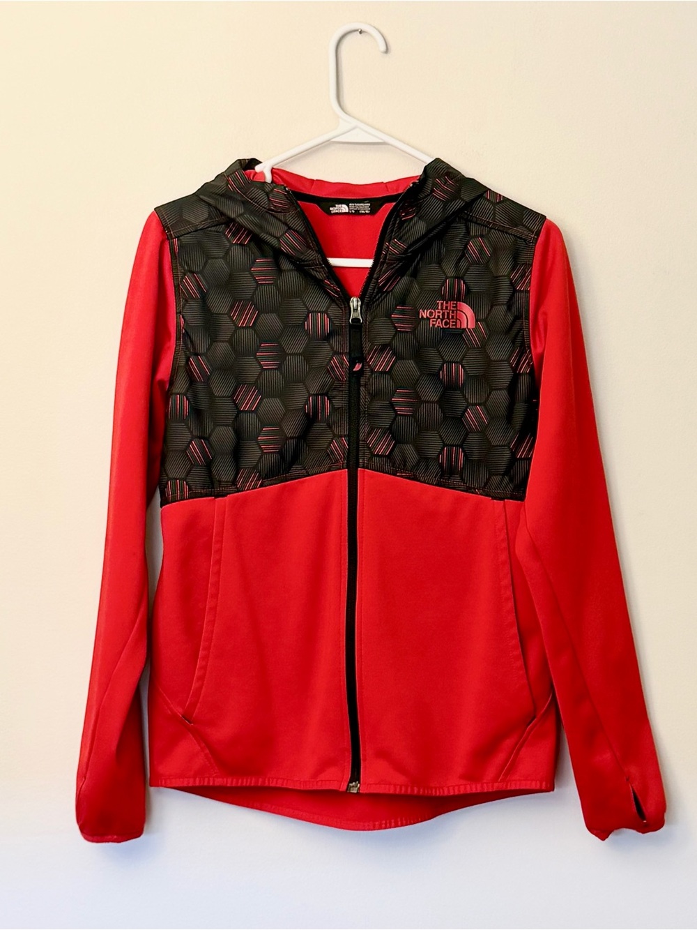 The North Face jacket boys red fleece hoodie 14/16 large